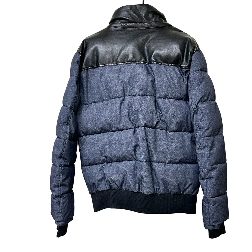 Noize Nick Men's Blue Detachable‎ Hood Faux Fur Trim Puffer Bomber Jacket Size L